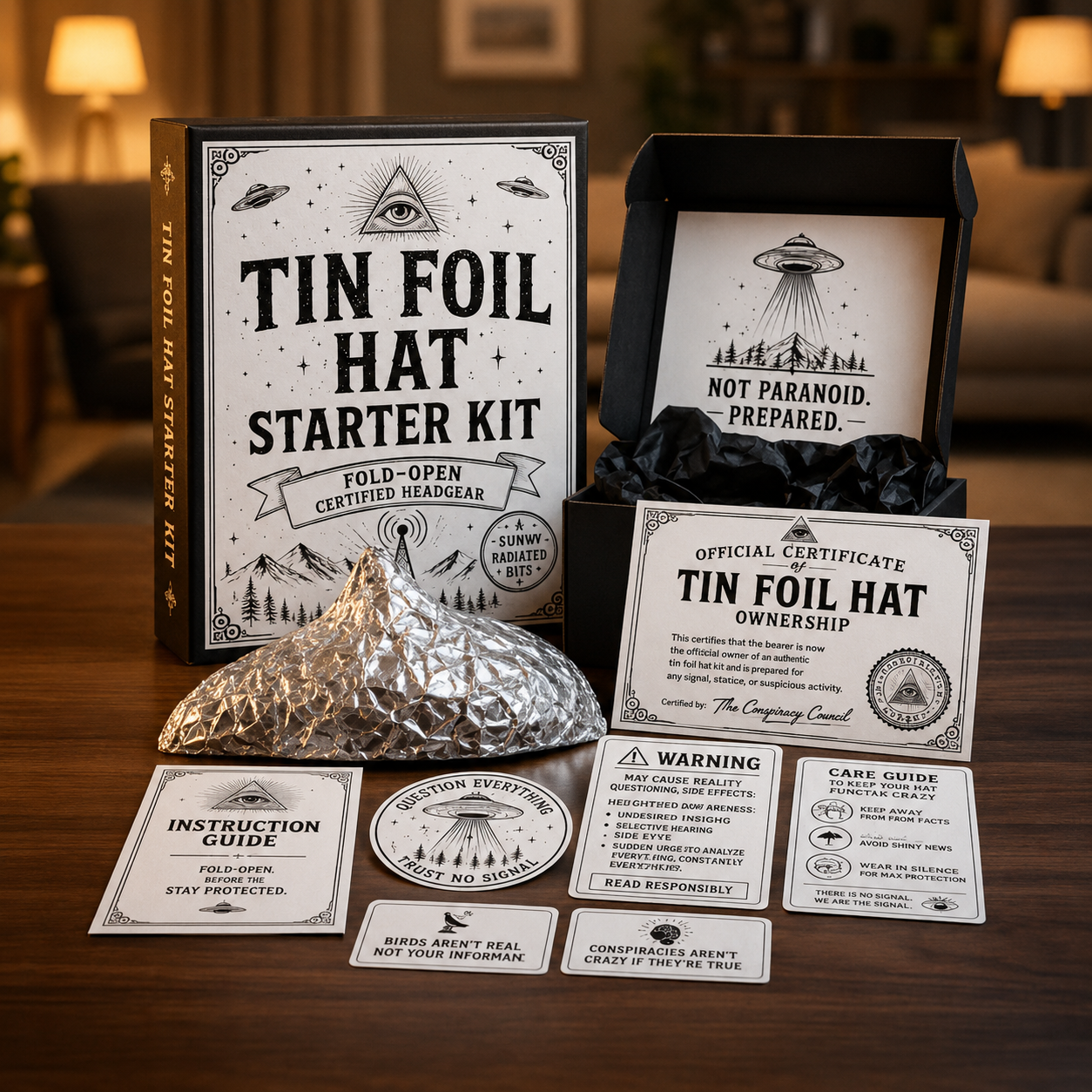 Tin Foil Hat Starter Kit funny conspiracy novelty gift set
