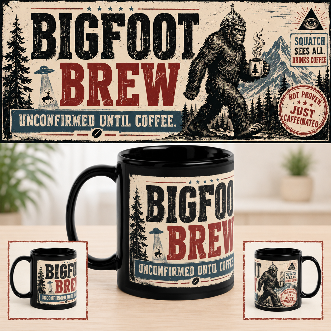 Bigfoot Brew Unconfirmed Until Coffee Black Glossy Mug