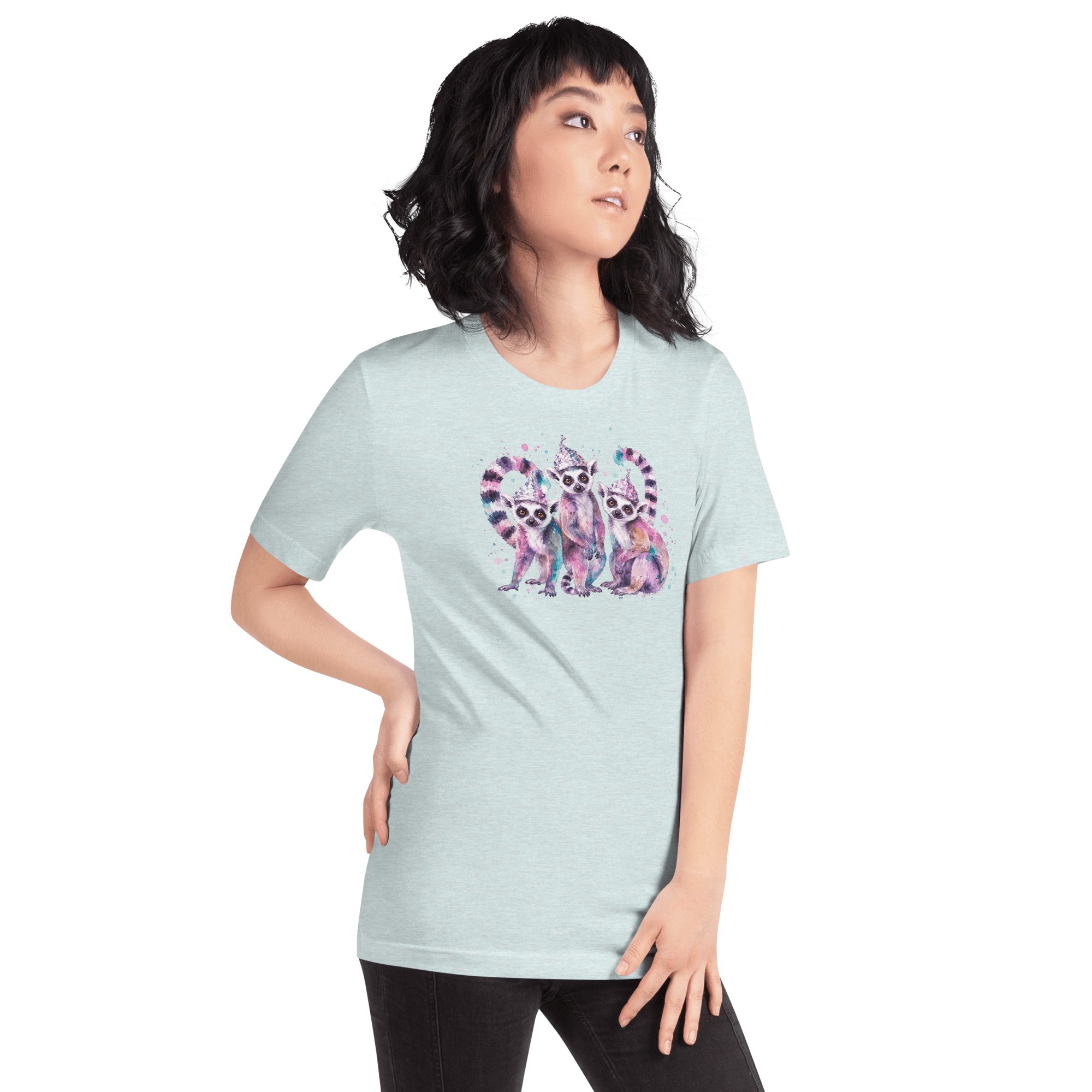 Three Tin Foil Hat Lemurs Watercolor Shirt Graphic T-Shirt