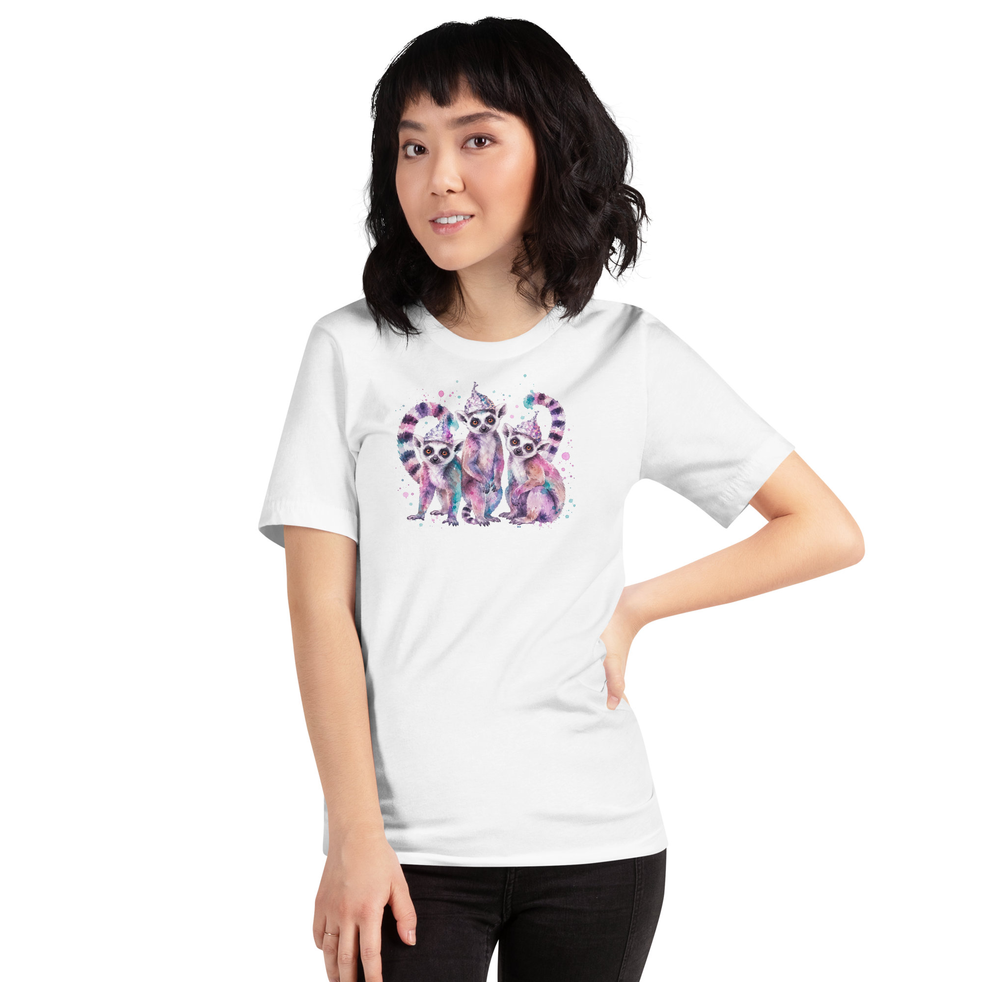 Three Tin Foil Hat Lemurs Watercolor Shirt Graphic T-Shirt