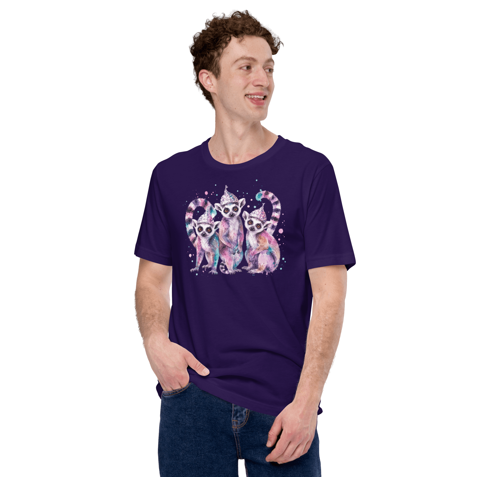 Three Tin Foil Hat Lemurs Watercolor Shirt Graphic T-Shirt