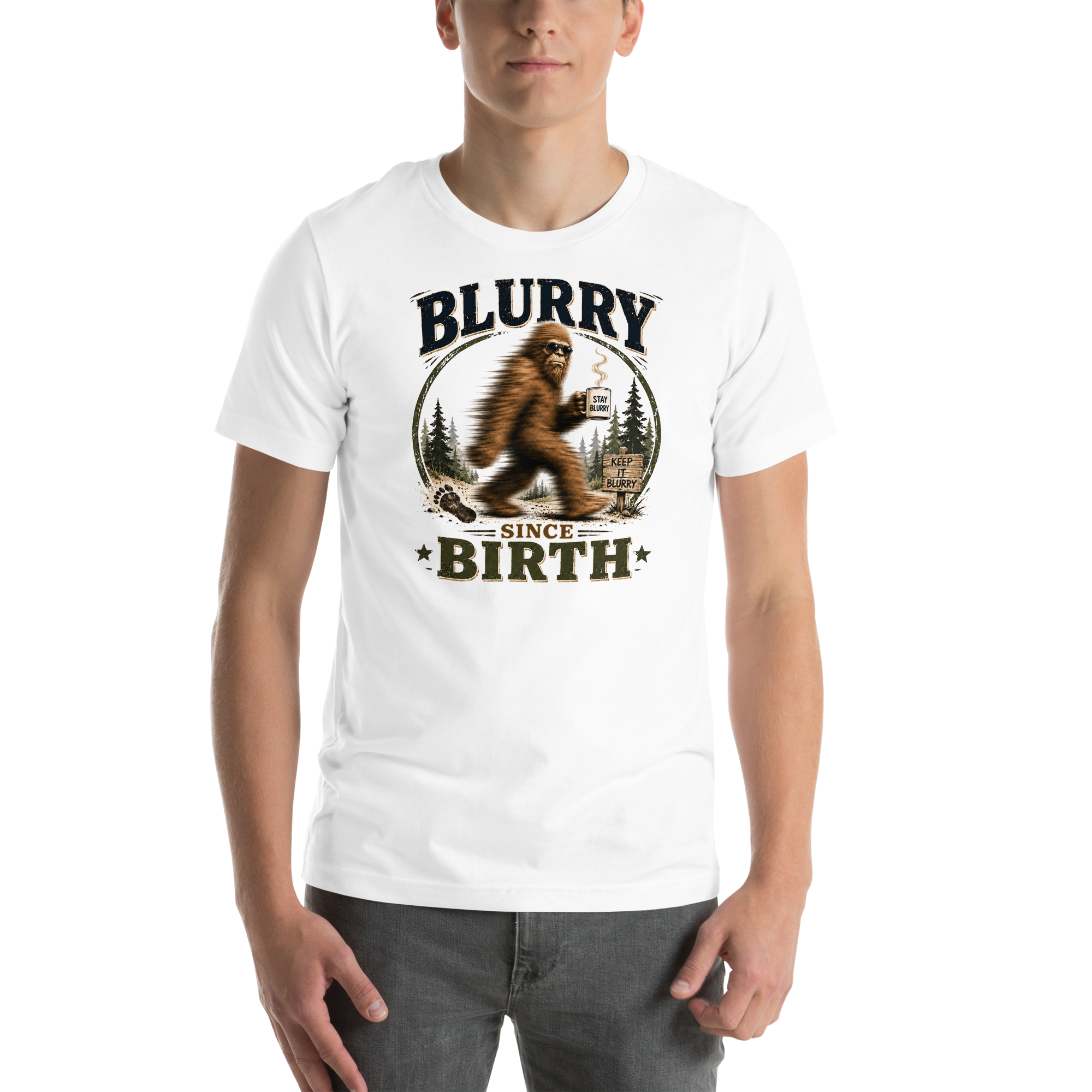 Blurry Since Birth Bigfoot Shirt, Funny Sasquatch Cryptic T-Shirt