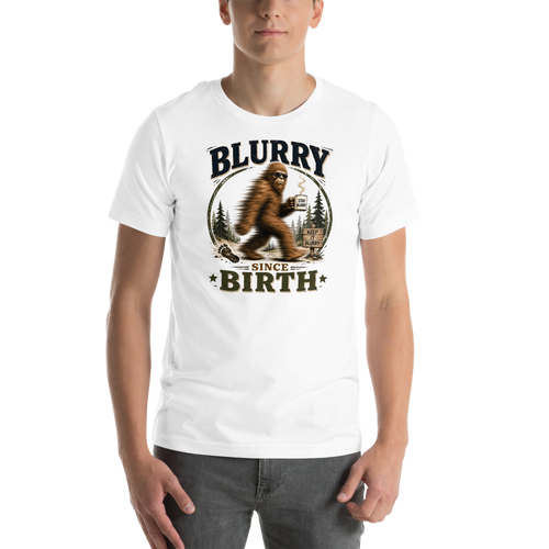 Blurry Since Birth Bigfoot Shirt, Funny Sasquatch Cryptic T-Shirt